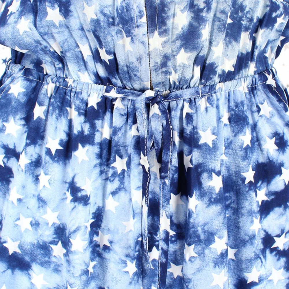 Star Print Tie Dye Romper Blue - Picture 4 of 13